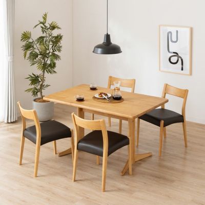 【設置無料】4人用 ダイニングテーブルセット(2本脚) 5点 シンプルスタンダード 木製 テーブル 肘なし コンパクト ダイニングチェア おしゃれ 北欧 (幅130cm 食卓テーブル×1 食卓椅子×4)