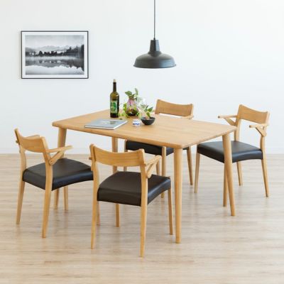 【設置無料】4人用 ダイニングテーブルセット(4本脚) 5点 シンプルスタンダード 木製 テーブル 肘付き コンパクト ダイニングチェア おしゃれ 北欧 (幅130cm 食卓テーブル×1 食卓椅子×4)