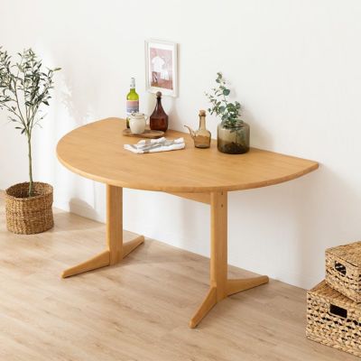幅150cm 半円 ダイニングテーブル 2本脚 シンプルスタンダード 木製 天然木 テーブル 長方形 ラバーウッド 4人用 食卓テーブル おしゃれ 北欧 ナチュラル ブラウン