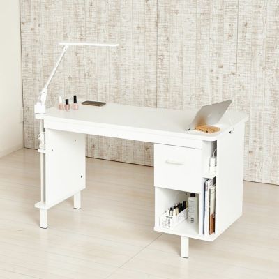 幅115cm ネイルデスク 収納 タップ収納付き 引き出し付き テーブル ネイル 机 ネイリスト デスク 対面式 ネイルサロン 作業台 ネイルテーブル サロンテーブル 白 ホワイト