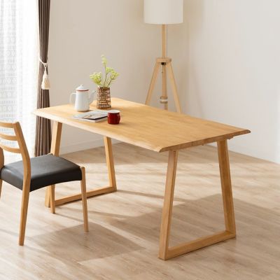幅140cm 木製 ダイニングテーブル 2本脚 インスパイア 4人用 天然木 耳付き 一枚板風 テーブル 長方形 食卓テーブル おしゃれ 和モダン ダイニング ナチュラル ブラウン