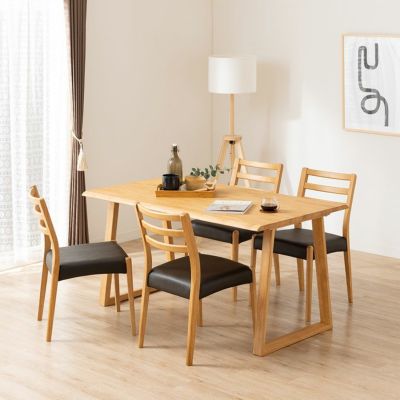 【設置無料】4人用 木製 ダイニングテーブルセット(2本脚) 5点 インスパイア 一枚板風 テーブル 天然木 肘なし ダイニングチェア おしゃれ 和モダン (幅140cm 食卓テーブル×1 食卓椅子×4)