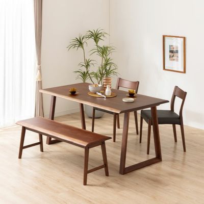 【設置無料】4人用 木製 ダイニングテーブルセット(2本脚) 4点 インスパイア 一枚板風 テーブル 天然木 肘なし コンパクト ダイニングチェア おしゃれ 和モダン (幅150cm 食卓テーブル×1 食卓椅子×2 ダイニングベ