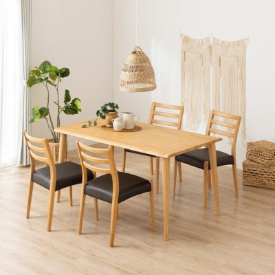 【設置無料】4人用 木製 ダイニングテーブルセット(4本脚) 5点 インスパイア 一枚板風 テーブル 天然木 肘なし ダイニングチェア おしゃれ 和モダン (幅140cm 食卓テーブル×1 食卓椅子×4)