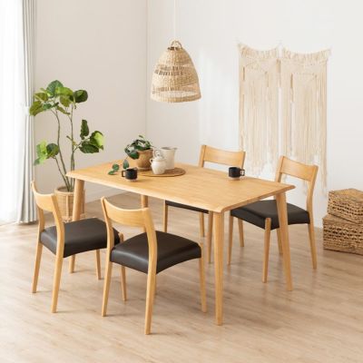 【設置無料】4人用 木製 ダイニングテーブルセット(4本脚) 5点 インスパイア 一枚板風 テーブル 天然木 肘なし コンパクト ダイニングチェア おしゃれ 和モダン (幅140cm 食卓テーブル×1 食卓椅子×4)
