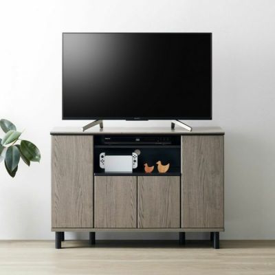 幅111cm 木目 キャビネット 収納 大容量 可動棚付き 扉付き ハイタイプ テレビ台 サイドボード 脚付き リビング収納 おしゃれ モダン グレー 寝室 ルンバブル