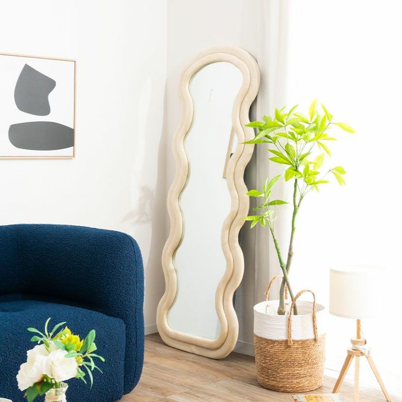 幅60cm スタンドミラー ウェーブデザイン ファブリックフレーム 大型