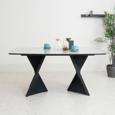 【設置無料】幅160cm セラミック ダイニングテーブル スチール脚 耐熱 大理石調 テーブル モダン 4人 食卓テーブル おしゃれ シンプル セラミックテーブル 白 ホワイト グレー