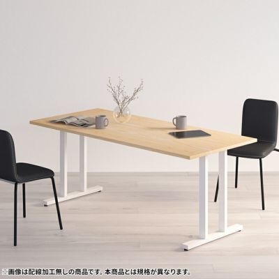 幅141～180cm サイズオーダーデスク Sizeno(シゼノ) パソコンデスク ホワイトアッシュ 無垢材 木製 T字脚 スチール脚 天然木 パソコンデスク 切り欠き オフィスデスク テレワークデスク 勉強机 おしゃれ 北欧モダン 