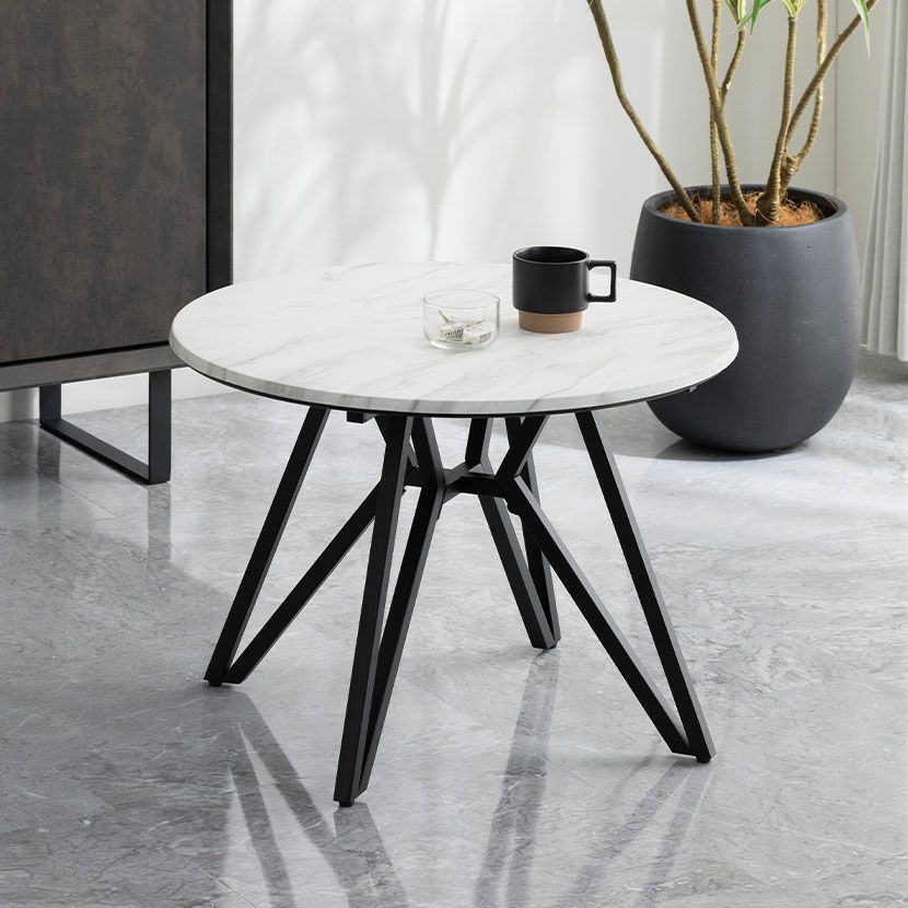 大理石風サイドテーブルテーブル丸円テーブルグレー台石目大理石 