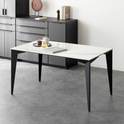 【設置無料】幅135cm セラミック ダイニングテーブル モダン スチール脚 長方形 4人 食卓テーブル セラミックテーブル おしゃれ シンプル グレー ホワイト 白