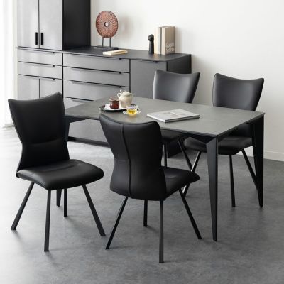 【設置無料】4人用 ダイニングテーブルセット 5点 セラミックテーブル スチール脚 合皮 ダイニングチェア モダン おしゃれ (幅135cm 食卓テーブル×1 食卓椅子×4)