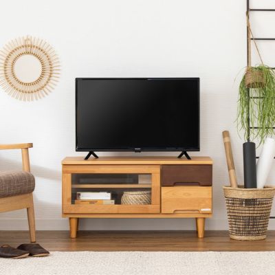幅87cm 木製 テレビ台 Nクレソン 引き出し付き ガラス扉 収納 ローボード 脚付き ロータイプ テレビボード リビングボード おしゃれ 北欧 ナチュラル ルンバブル