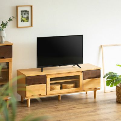 幅117cm 木製 テレビ台 Nクレソン 引き出し付き ガラス扉 収納 ローボード 脚付き ロータイプ テレビボード リビングボード おしゃれ 北欧 ナチュラル ルンバブル
