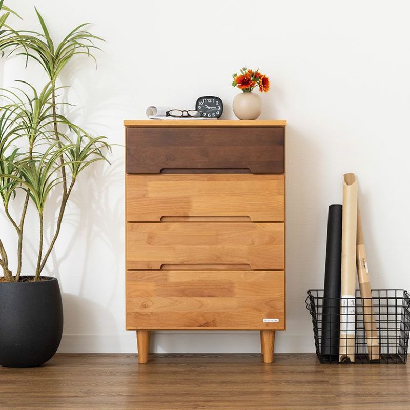 ヴィンテージ オーク材のチェスト 天然木製 無垢 四段 抽斗 収納 箪笥