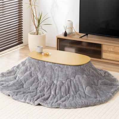 家具調 こたつセット 楕円 ナチュラル 2点 石英管ヒーター 折りたたみ こたつ 木目 ローテーブル リビングこたつ おしゃれ 可愛い (幅90cm こたつテーブル×1 こたつ布団×1)