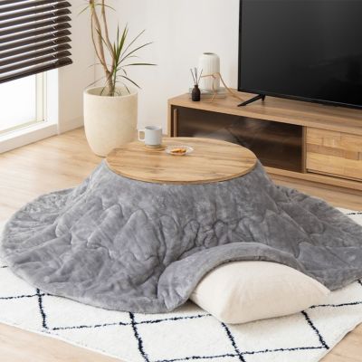 家具調 こたつセット 円形 ナチュラル 2点 石英管ヒーター 折りたたみ こたつ 木目 ローテーブル リビングこたつ おしゃれ 可愛い (幅68cm こたつテーブル×1 こたつ布団×1)