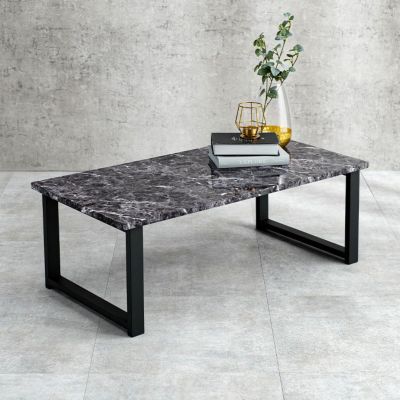 幅90cm リビングテーブル 大理石調 ロの字脚 スチール脚 コーヒーテーブル シンプル モダン センターテーブル 長方形 ローテーブル おしゃれ 石目調 マーブル柄 グレー 黒 白