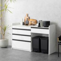 【設置無料】幅150cm 大理石調 キッチンカウンター ORV コンセント付き セラミック天板 引き出し キッチン収納 ゴミ箱 レンジ台 シンプル モダン 食器棚 おしゃれ 白 ホワイト グレー｜¥71,728の動画