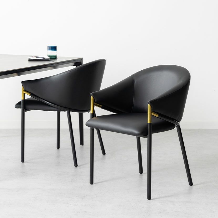 【2脚セット】ダイニングチェア 肘付き PUレザー ORV ゴールド チェア 合皮 椅子 シンプル モダン デザインチェア アームチェア ブラック 黒 おしゃれ リビング オーヴ｜¥27,182の動画