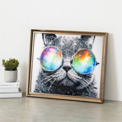 幅66cm クリスタルアート インテリア雑貨 キャットグラス 猫 動物 アートパネル 壁掛けアート フレーム付き 壁飾り おしゃれ キラキラ リビング 玄関 完成品
