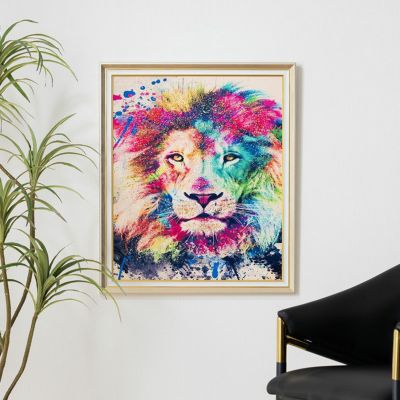 幅57cm クリスタルアート インテリア雑貨 キングレオ ライオン 動物 アートパネル 壁掛けアート フレーム付き 壁飾り おしゃれ キラキラ カラフル リビング 玄関 完成品