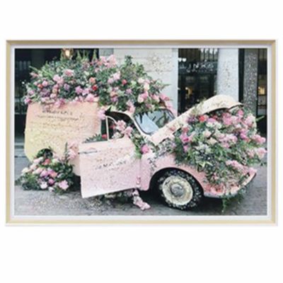 幅64cm クリスタルアート インテリア雑貨 ジョーマローン 花 車 アートパネル 壁掛けアート フレーム付き 壁飾り おしゃれ キラキラ リビング 玄関 完成品