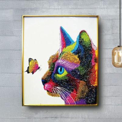 幅51cm クリスタルアート インテリア雑貨 ソラ 猫 動物 アートパネル 壁掛けアート フレーム付き 壁飾り おしゃれ 可愛い キラキラ カラフル リビング 玄関 完成品