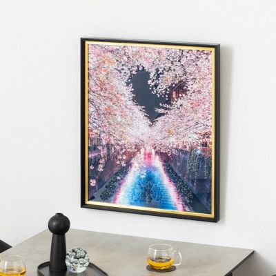 幅53cm クリスタルアート インテリア雑貨 チェリーブロッサム 桜 花 アートパネル 壁掛けアート フレーム付き 壁飾り おしゃれ キラキラ リビング 玄関 完成品