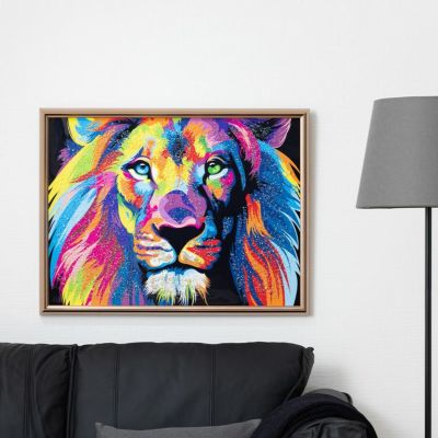 幅86cm クリスタルアート インテリア雑貨 ライオン 動物 アートパネル 壁掛けアート フレーム付き 壁飾り おしゃれ キラキラ カラフル リビング 玄関 完成品