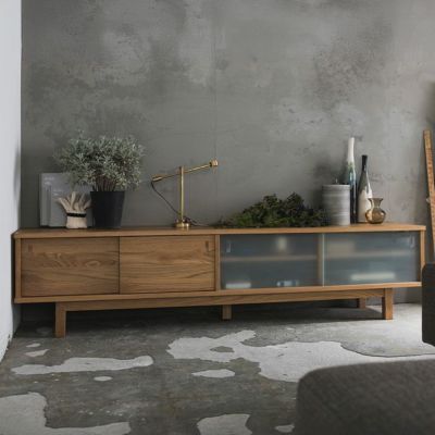SIEVE (シーヴ) 幅180cm テレビボード シュッツ 木製 ローボード テレビ台 異素材引戸 収納付き オーク無垢材 強化ガラス シンプル 北欧