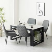 【設置無料】4人用 ダイニングテーブルセット 5点 FLGA コンセント付き メラミン 収納付き テーブル モダン ダイニングチェア おしゃれ (幅140cm 食卓テーブル×1 食卓椅子×4)｜¥75,364の動画