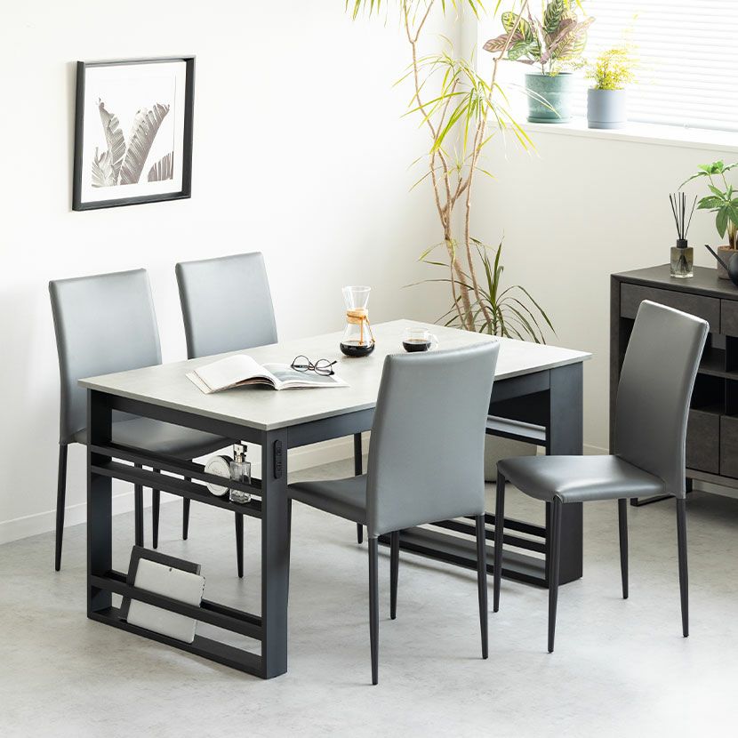 【設置無料】4人用 ダイニングテーブルセット 5点 FLGA コンセント付き メラミン 収納付き テーブル モダン スタッキング ダイニングチェア おしゃれ (幅140cm 食卓テーブル×1 食卓椅子×4)｜¥74,455の動画