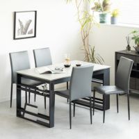 【設置無料】4人用 ダイニングテーブルセット 5点 FLGA コンセント付き メラミン 収納付き テーブル モダン スタッキング ダイニングチェア おしゃれ (幅140cm 食卓テーブル×1 食卓椅子×4)｜¥74,455の動画