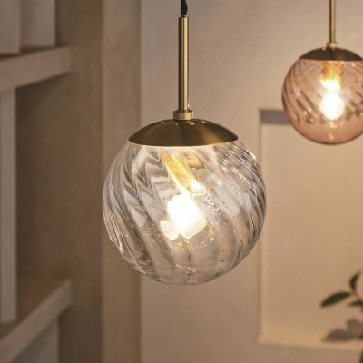 【LED電球付き】1灯 ペンダントライト ロイリ ガラス ライト 吊り下げ 照明 インテリア 間接照明 天井照明 おしゃれ 韓国インテリア風 リビング クリア ピンク