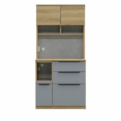 【設置無料】幅88cm 食器棚 日本製 カップボード キッチン収納 キッチンボード ハイタイプ 引き出し付き コンセント 国産 ナチュラル グレー オシャレ