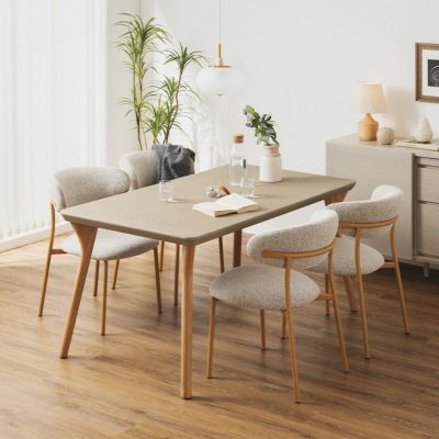 【設置無料】4人用 ダイニングテーブルセット 5点 LENAS ファブリック ダイニングチェア モルタル風 コンクリート調 テーブル おしゃれ 北欧モダン (幅150cm 食卓テーブル×1 食卓椅子×4)