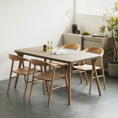 【設置無料】4人用 ダイニングテーブルセット 5点 LENAS 板座 ダイニングチェア モルタル風 コンクリート調 テーブル おしゃれ 北欧モダン (幅150cm 食卓テーブル×1 食卓椅子×4)