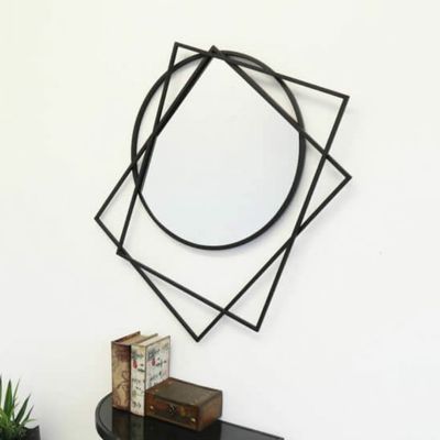 幅80cm ウォールアート ミラー アイアン 壁飾り 丸 長方形 壁掛け 鏡 シンプルモダン ウォールデコ ウォールミラー インテリア雑貨 おしゃれ リビング 玄関 黒 ブラック