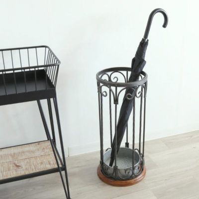 幅25.5cm アイアン 傘立て 円柱 水受け皿付き アンブレラスタンド レインラック 傘スタンド 玄関収納 インテリア雑貨 傘置き おしゃれ アンティーク風 玄関