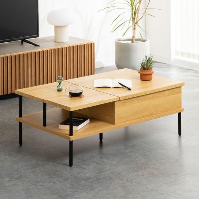 幅100cm 昇降式 リビングテーブル 木目調 収納付き ローテーブル センターテーブル リフトアップテーブル おしゃれ ブルックリン 北欧 リビング ナチュラル ブラウン ルンバブル