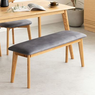 幅110cm 木製 ダイニングベンチ レザーファブリック 布張り I字 2人掛け ホワイトオーク 無垢材 天然木 食卓 長椅子 ベンチチェア オシャレ 北欧モダン ナチュラル リビング 玄関