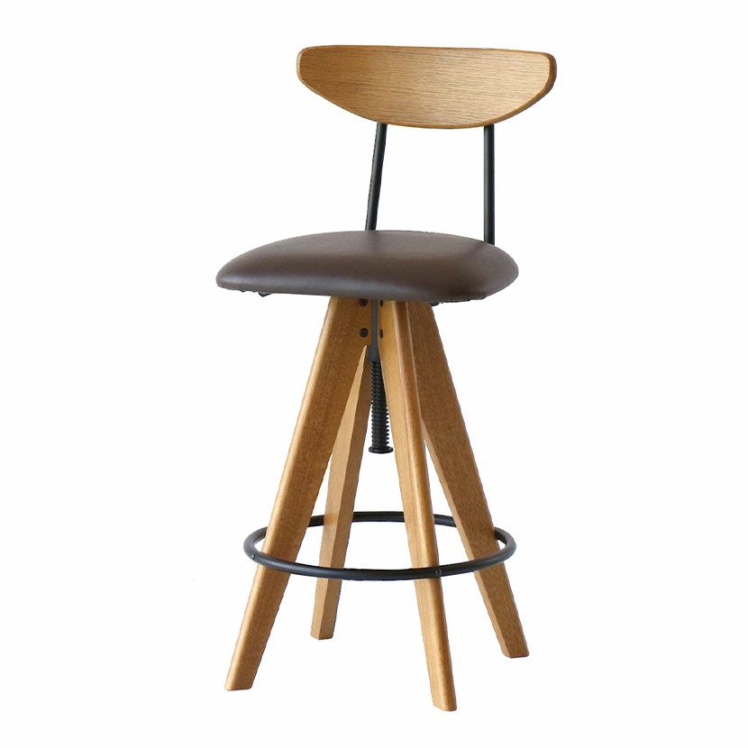 バースツール 背もたれ付 足置き付 昇降式 360度回転 カウンターチェア