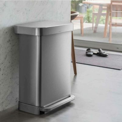 ダストボックス simplehuman レクタンギュラーステップカン 45L シルバー ステンレス スチール ペダル開閉 ゴミ袋収納ポケット 抗菌加工 ゴミ箱