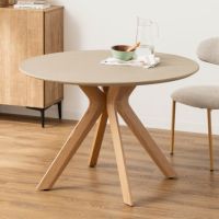 【設置無料】幅110cm 円形 ダイニングテーブル モルタル風 LENAS コンクリート調 木脚 北欧モダン テーブル 4人 食卓テーブル おしゃれ ナチュラルモダン 韓国インテリア風 グレージュ｜¥63,546の動画