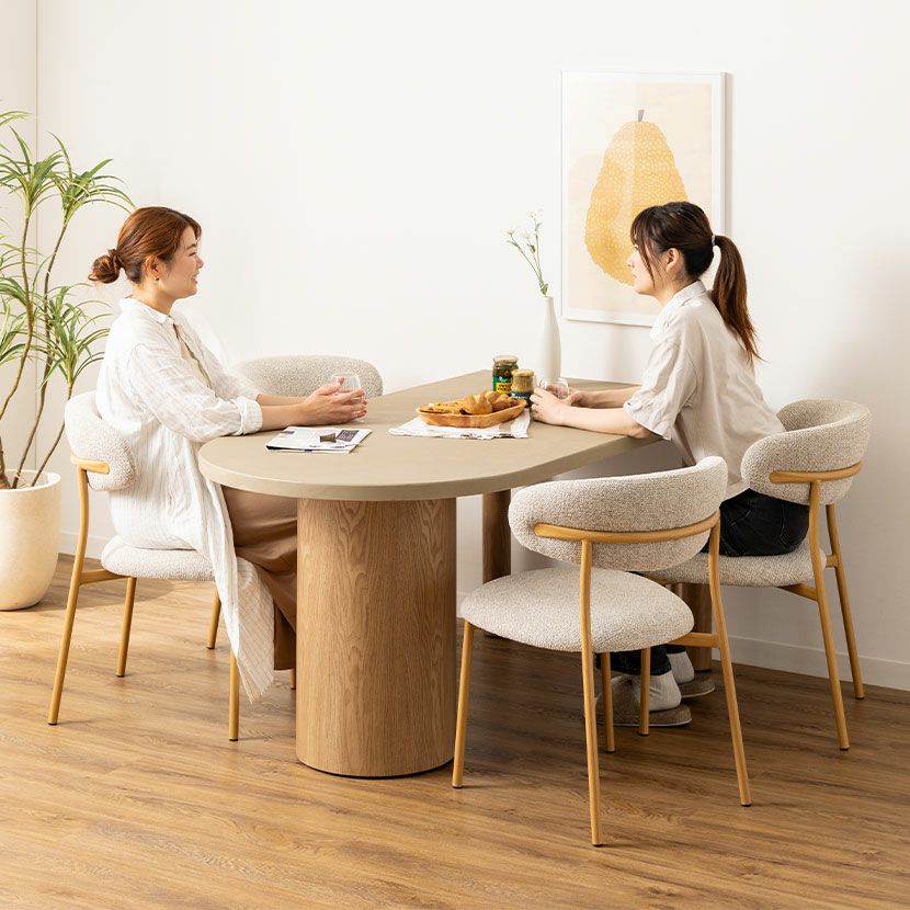 設置無料】幅160cm 変形 半円 ダイニングテーブル モルタル風 LENAS