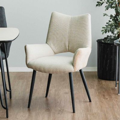 ダイニングチェア 肘付き 背もたれあり スチール脚 布張り