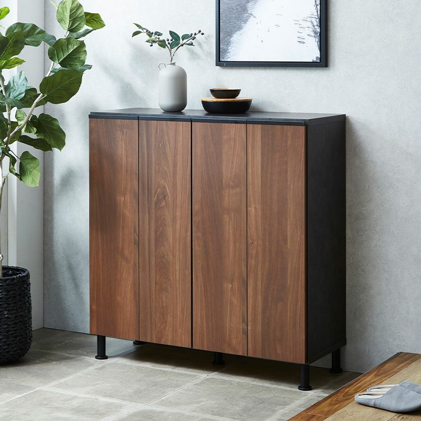 幅79cm シューズボックス アンティーク風 コサロ 可動板 引き戸 通気口