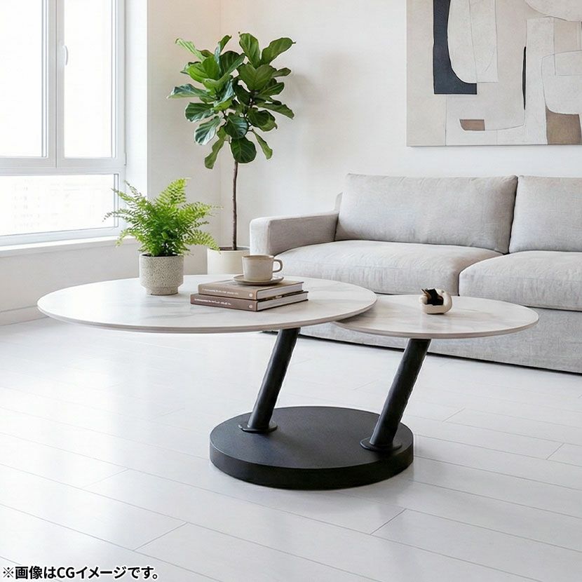 幅85.5cm リビングテーブル 大理石調 スチール脚 円形 丸型 丸テーブル