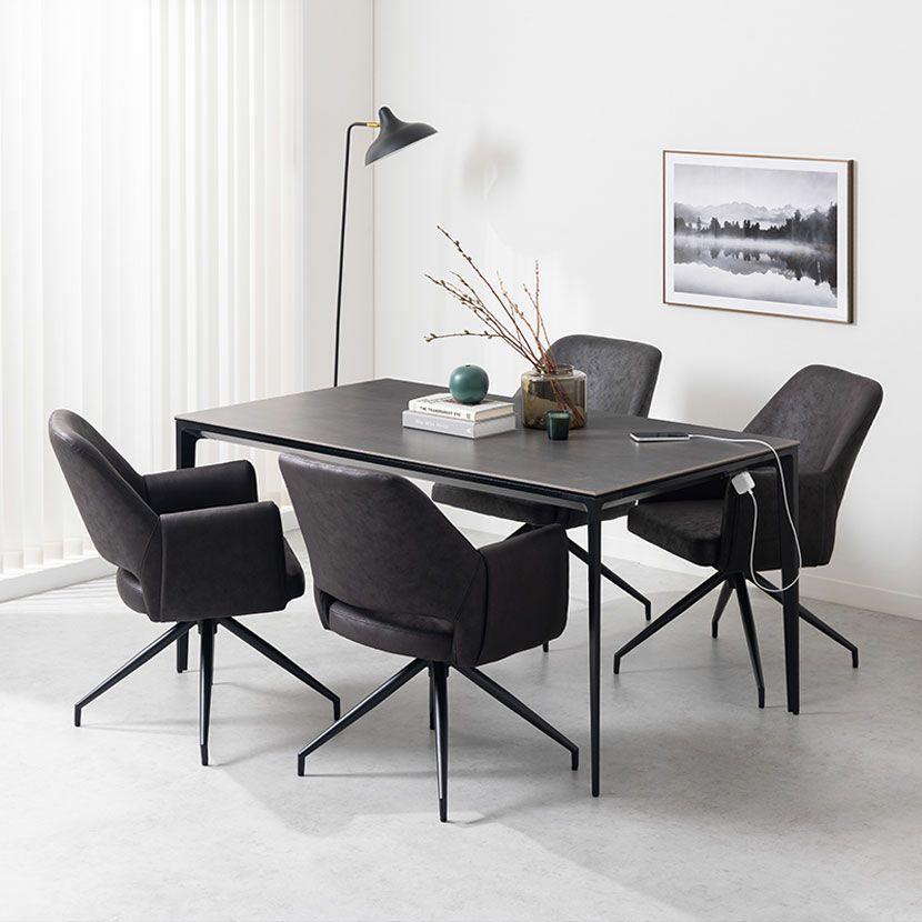 【設置無料】4人用 ダイニングテーブルセット 5点 ORV セラミックテーブル コンセント付き 回転 ダイニングチェア モダン ダイニングセット おしゃれ (幅150cm 食卓テーブル×1 食卓椅子×4)｜¥124,546の動画